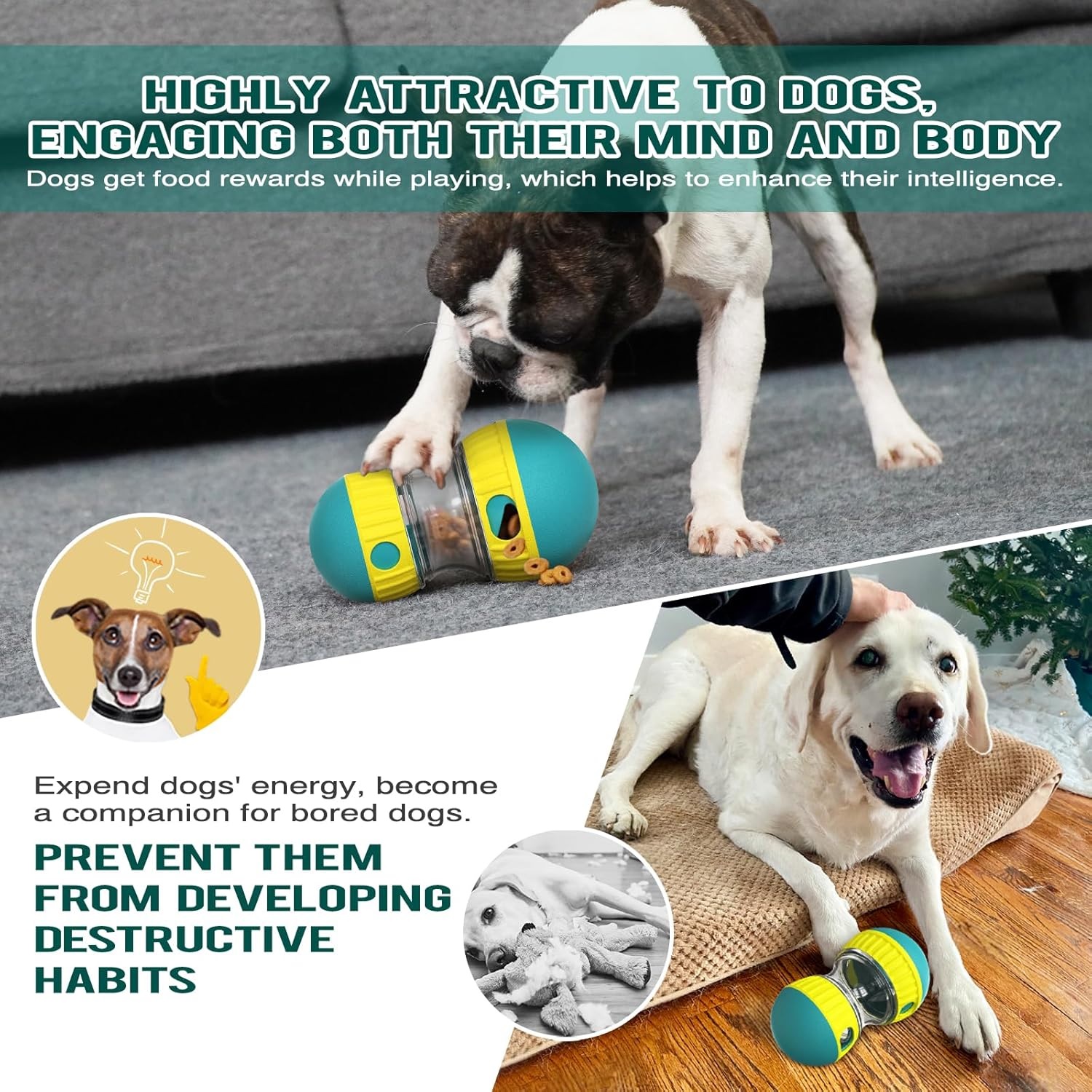 Dog Slow Feeder Adjustable Treat Dispensing Ball for Small Medium Dogs