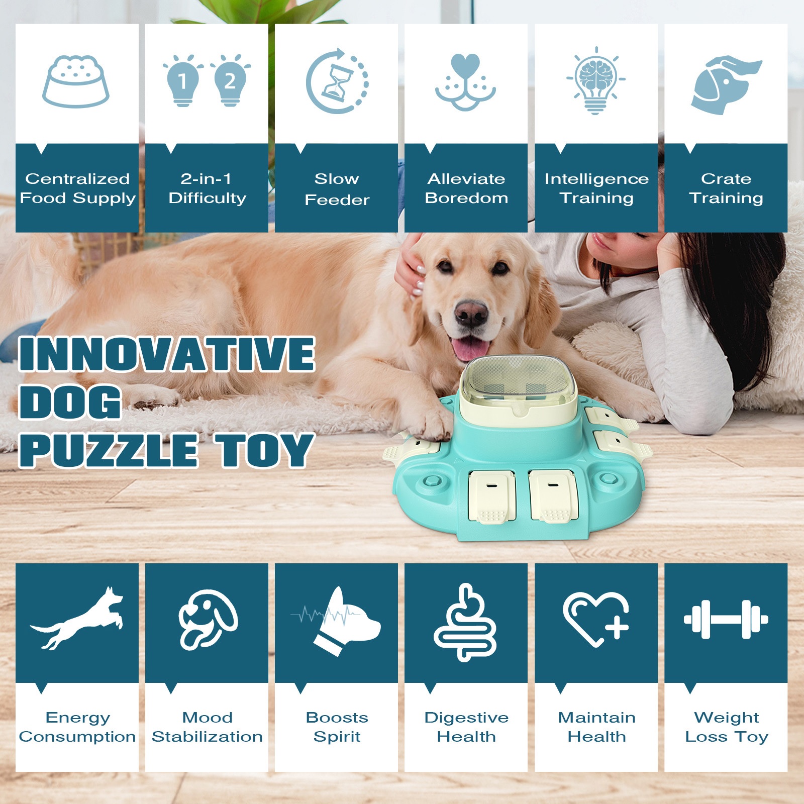 New educational Dog Puzzle Toy Push Button Slow Food Treat Feeder