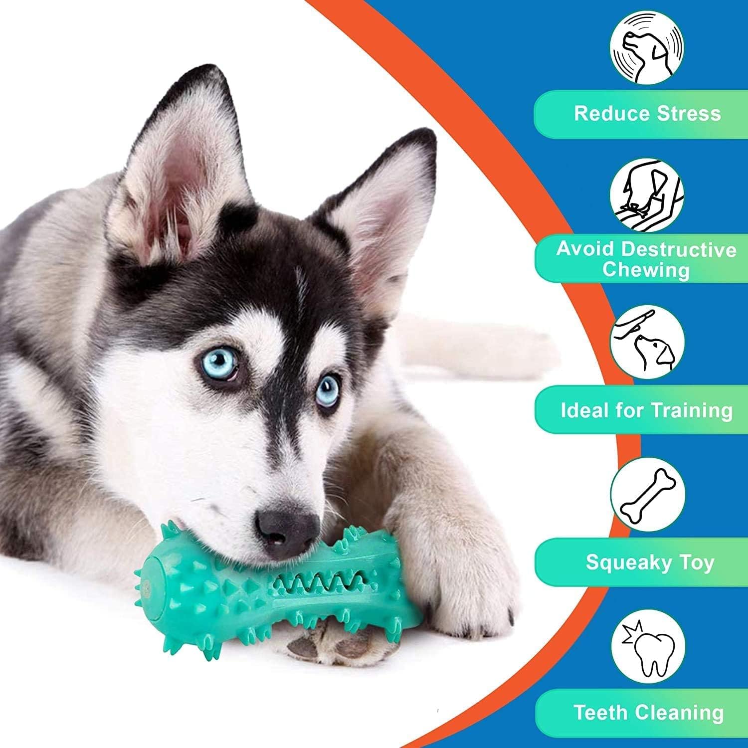 Dog Teeth Cleaning Toy Toothbrush Stick Bone Squeaky Toys for Training Aggressive Chewers