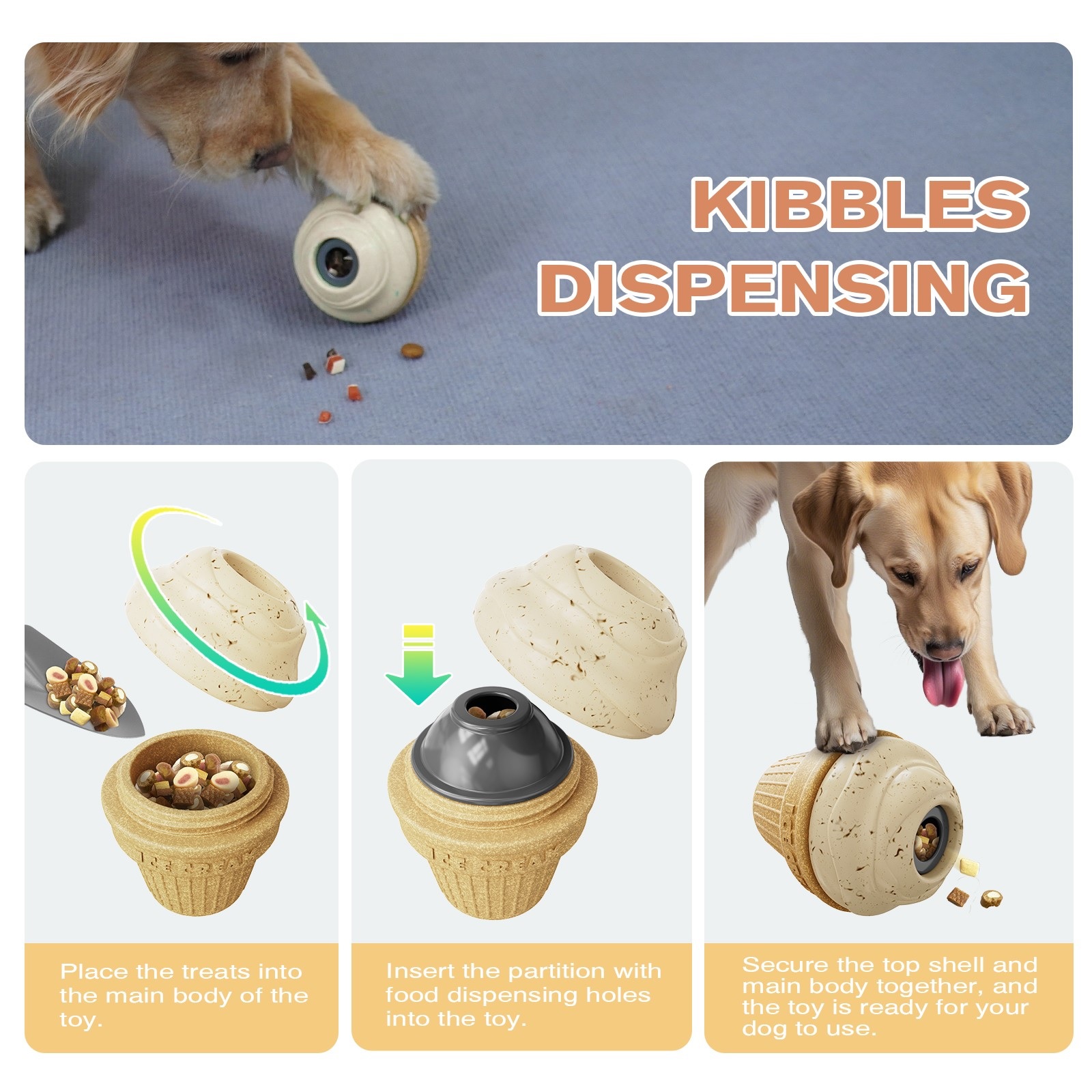 Dog Interactive Chew Toys Ice Cream Shape Frozen Slow Feeder Licking Toy for Medium Large Dogs