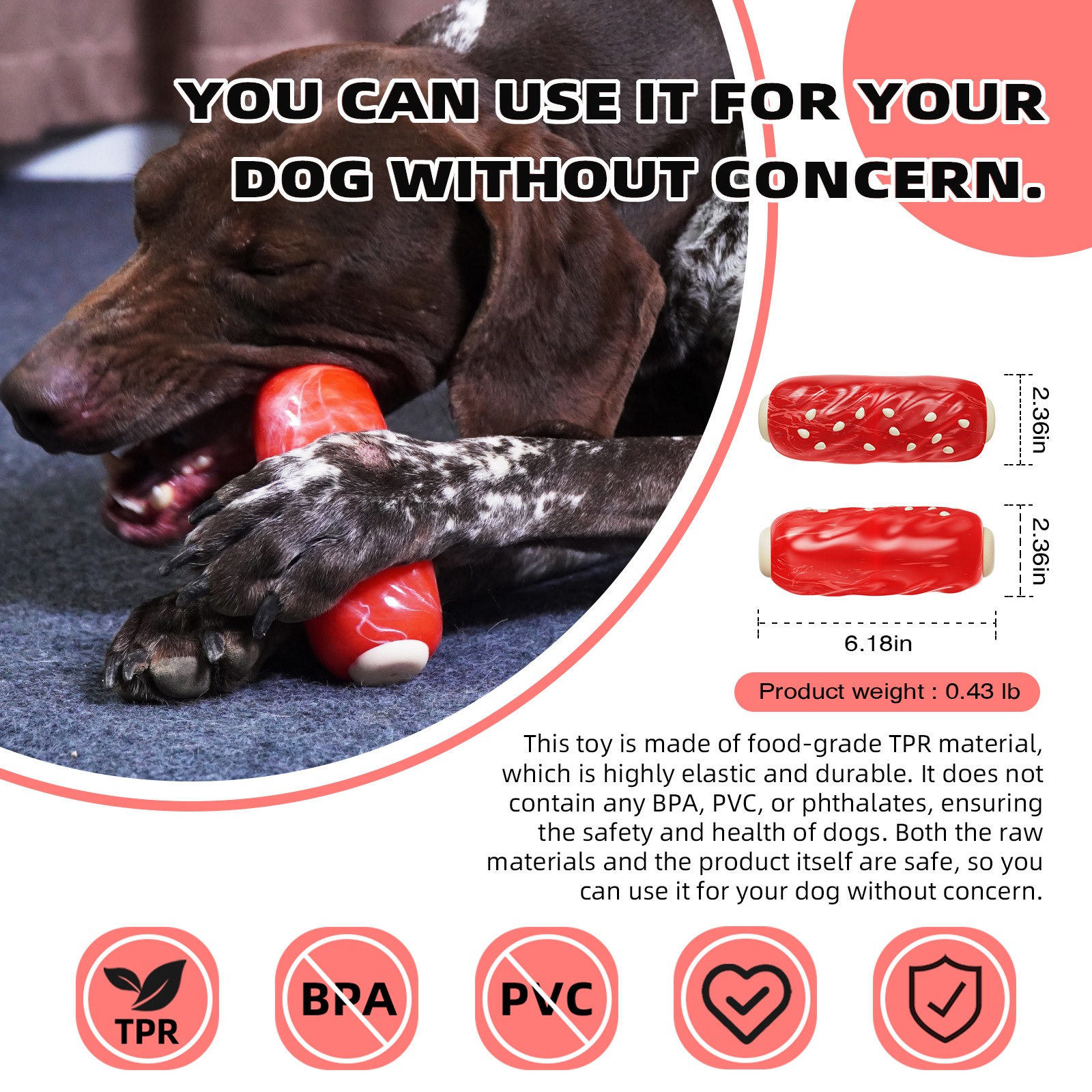 Squeak Beef Stick Dog Chew Toy Easy to Clean and Made ECO Materials