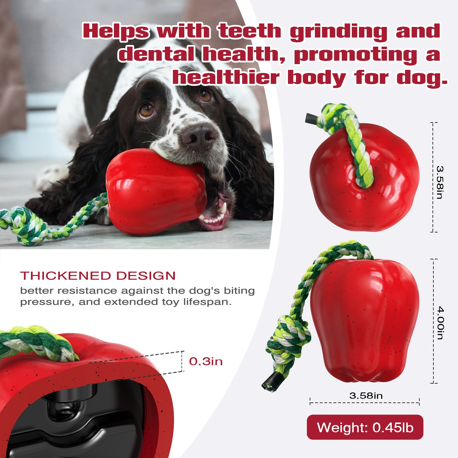 Green Apple Squeaky Dog Toy for Medium Large Dogs Breed Aggressive Chewers