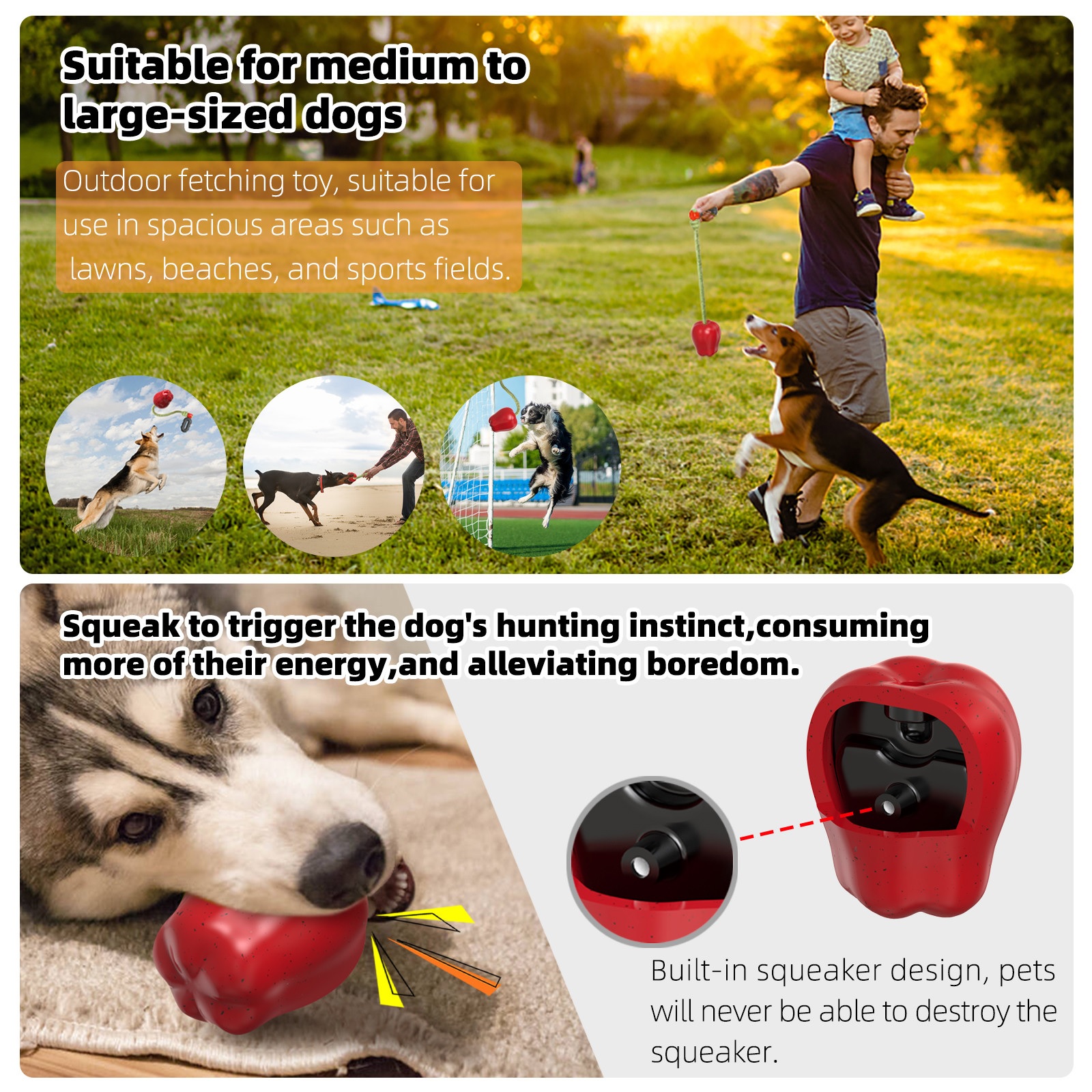 Dog Rope Toys Squeaky Apple Pet Teeth Grinding Toy for Small Medium Large Breed