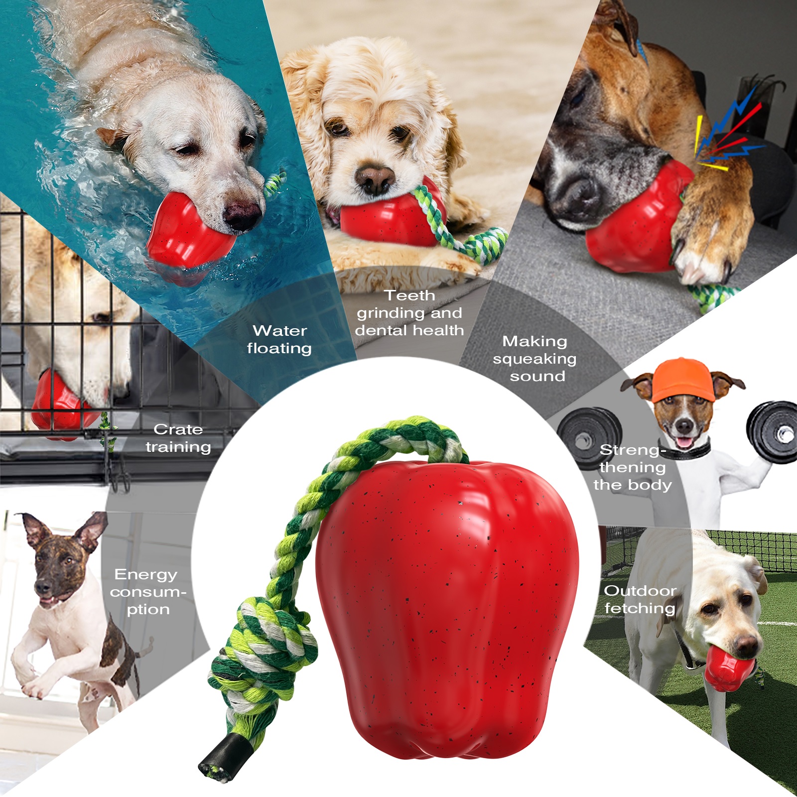 Green Apple Squeaky Dog Toy for Medium Large Dogs Breed Aggressive Chewers
