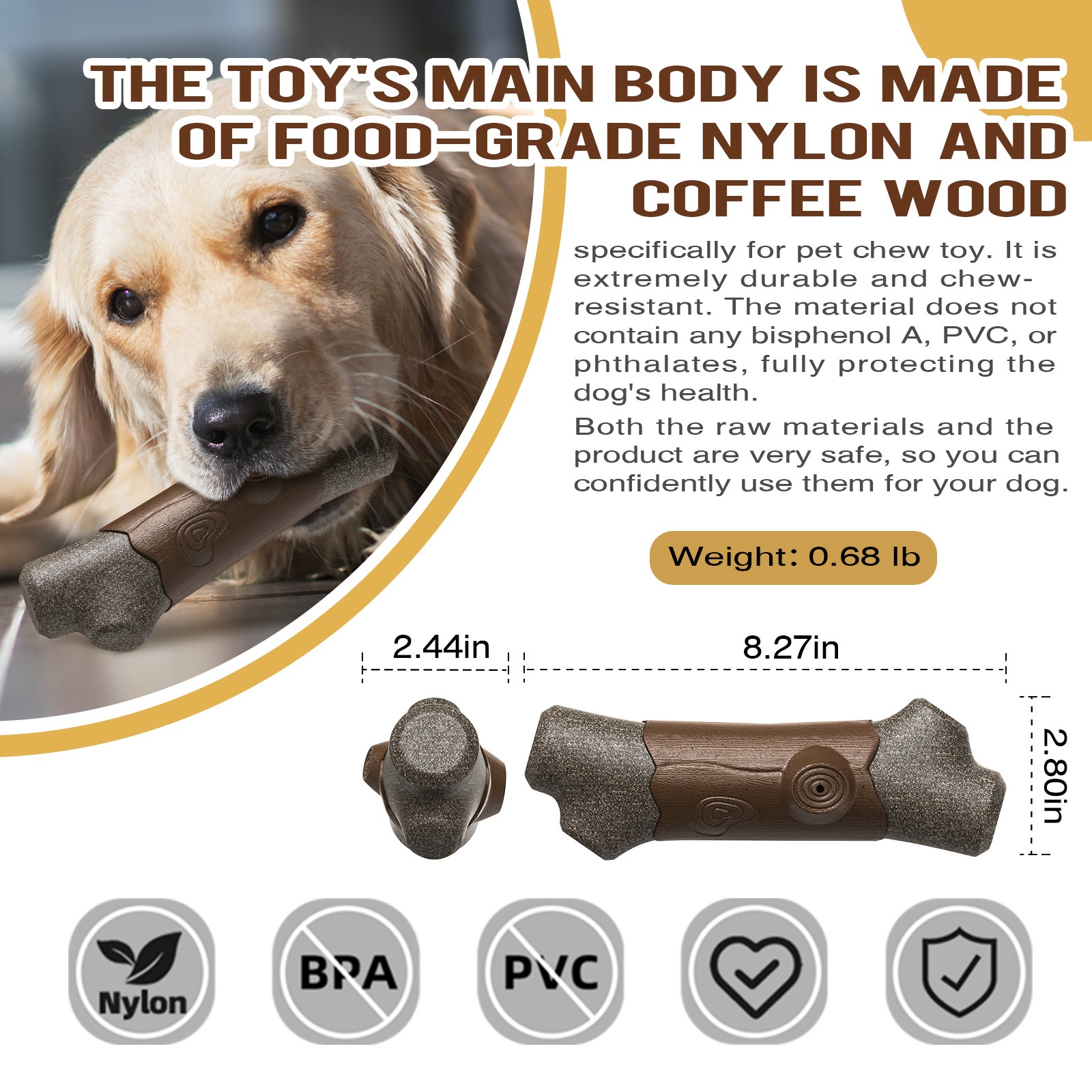 Squeaky Branch Dog Chew Toy for Aggressive Chewers