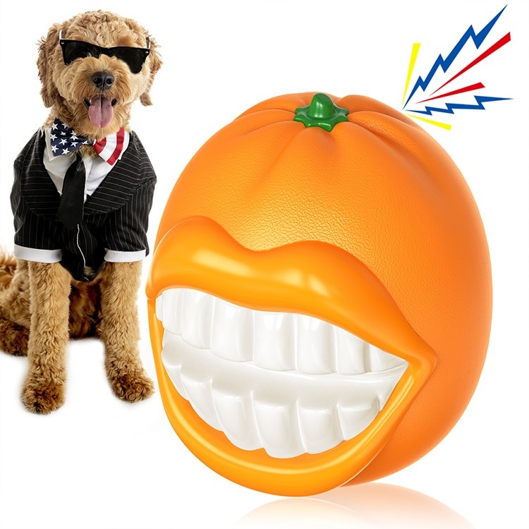 Orange Squeaky Ball Dog Toy for Medium Large Dogs Breed Aggressive Chewers Thanksgiving Toys Gift
